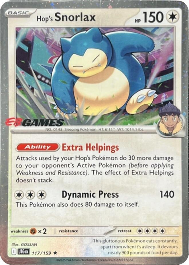 Hop's Snorlax (EB Games Stamped) 117/159 - Journey Together - Holo Rare