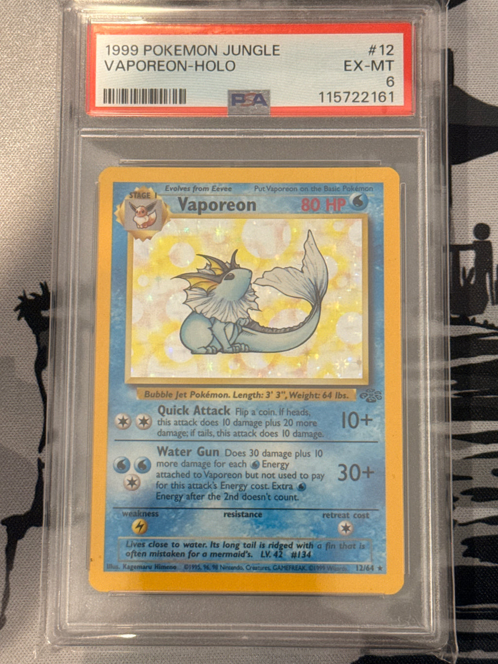 Vaporeon #12 Holo Rare PSA EX-MT 6